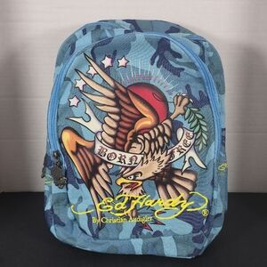 Y2K Ed Hardy Backpack Blue Camo Camouflage Eagle Born Free New NWT